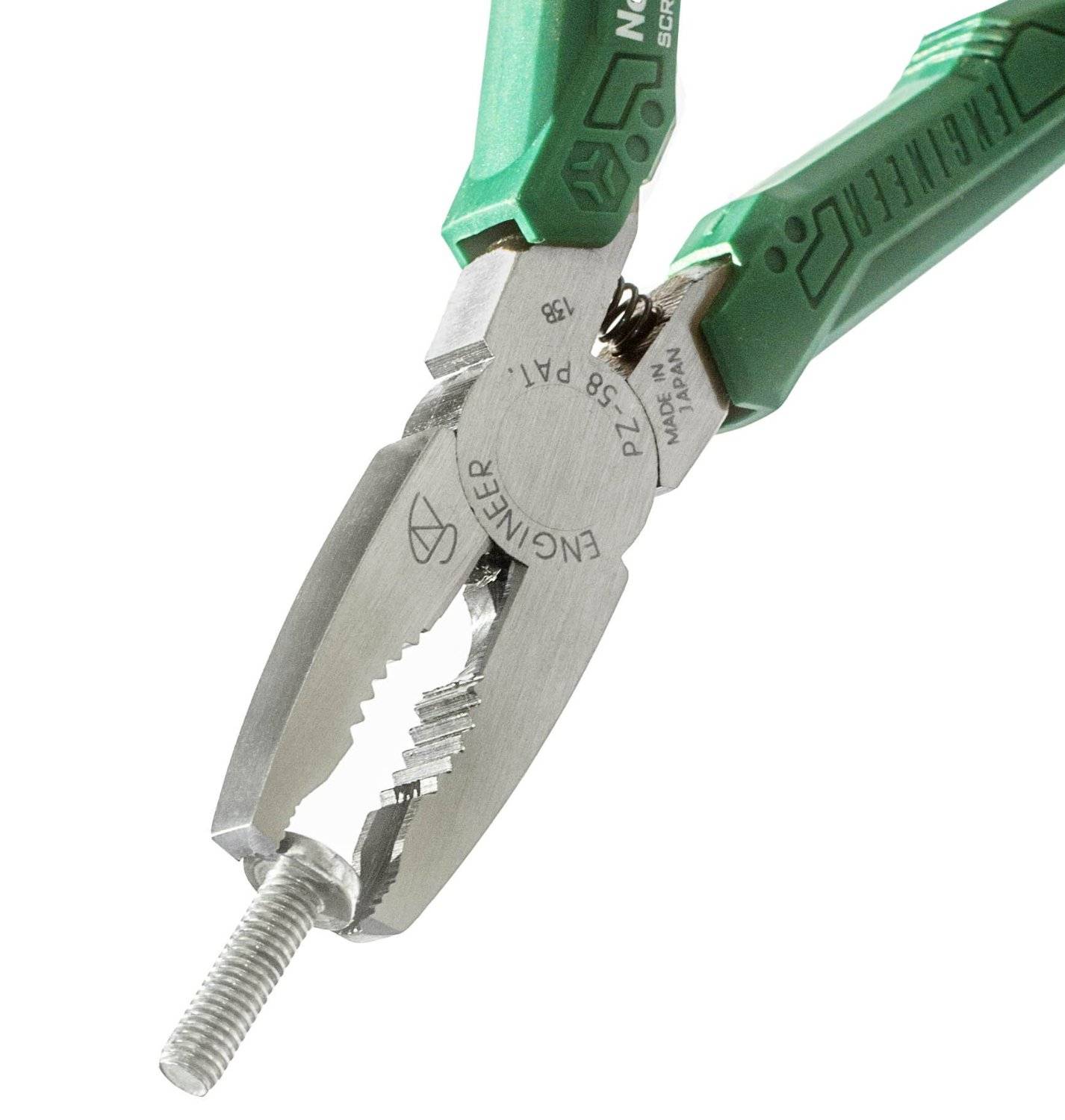 ENGINEER PZ-58 Screw Extractor Pliers - 16cm, Green Cushion Grip, For Stripped & Rusty Screws (Made In Japan)