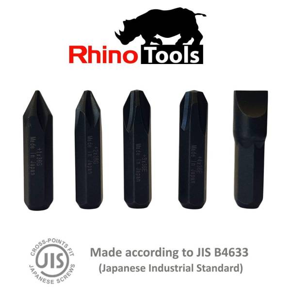 +1 +2 +3 +4 10 X 36mm JIS Impact Bits Rhino Electricians Tools