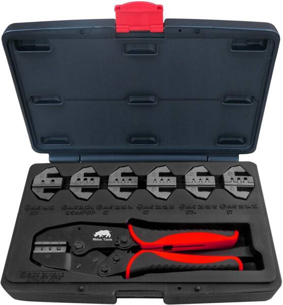 7 Die ratchet crimping kit for Deutsch stamped + solid contacts